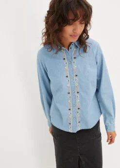 Blouse En Jean Oversize Avec Broderie -Mode Femme 23227834 suMf33fG