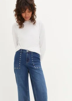 Jean Taille Moyenne, Jambe évasée, Avec Rivets -Mode Femme 23227849 J3Ahvp5e