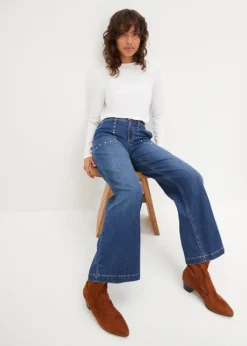 Jean Taille Moyenne, Jambe évasée, Avec Rivets -Mode Femme 23227861 1aukQwGG