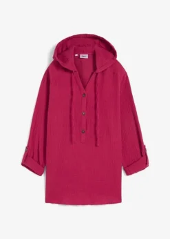 Blouse En Gaze De Coton à Capuche