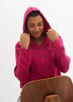 Blouse En Gaze De Coton à Capuche -Mode Femme 24000304 T5TpDHGa