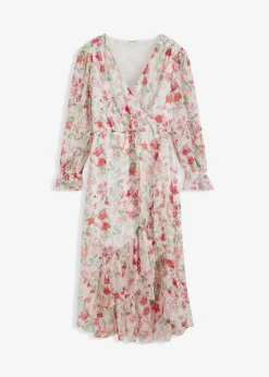 Robe Longue Imprimée à Volants En Polyester Recyclé