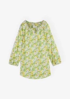 Longue Tunique En Coton Avec Encolure Smockée Et Manches Ballon