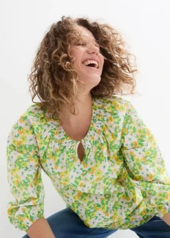 Longue Tunique En Coton Avec Encolure Smockée Et Manches Ballon -Mode Femme 24008607 oTNl2c2B