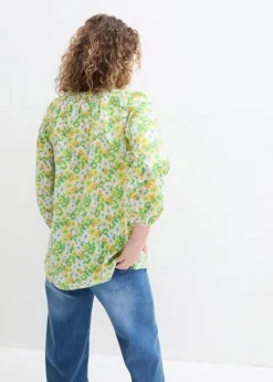 Longue Tunique En Coton Avec Encolure Smockée Et Manches Ballon -Mode Femme 24008614 ELM91WD8