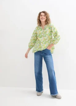 Longue Tunique En Coton Avec Encolure Smockée Et Manches Ballon -Mode Femme 24008615 u1XS2rb1