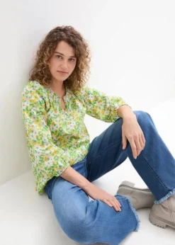 Longue Tunique En Coton Avec Encolure Smockée Et Manches Ballon -Mode Femme 24008616 U9IXKexM