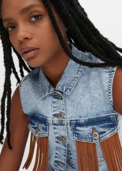 Rainbow Gilet Sans Manches En Jean Avec Franges -Mode Femme 24009361 1QY3emHP