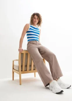 Pantalon Twill Avec Jambes Larges Et Taille Confortable -Mode Femme 24010455 bfmPGIR4