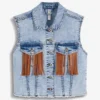 Rainbow Gilet Sans Manches En Jean Avec Franges