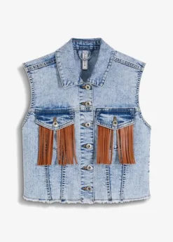 Rainbow Gilet Sans Manches En Jean Avec Franges