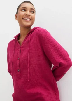 Blouse En Gaze De Coton à Capuche -Mode Femme 24038316 z5nocN6Q