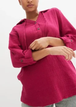 Blouse En Gaze De Coton à Capuche -Mode Femme 24038318 nWsAiL76