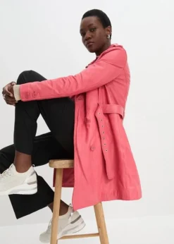 PREMIUM Trench-coat En Cuir D'agneau Nappa Avec Ceinture -Mode Femme 24039857 pR46la6Q